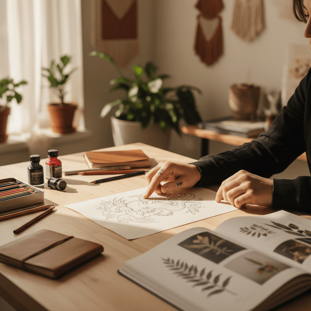 Custom tattoo design sketch and consultation process