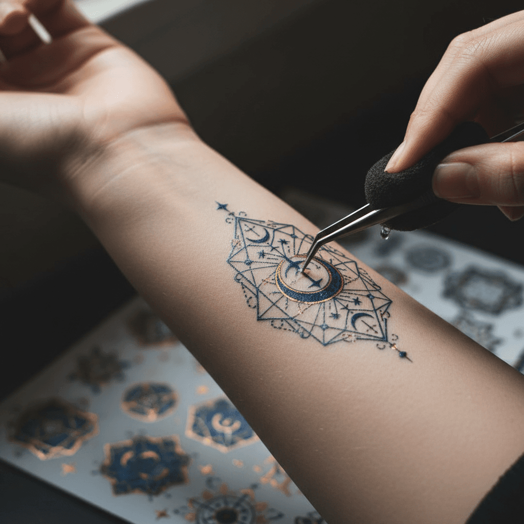 Fine line temporary tattoo design showing artistic detail and precision